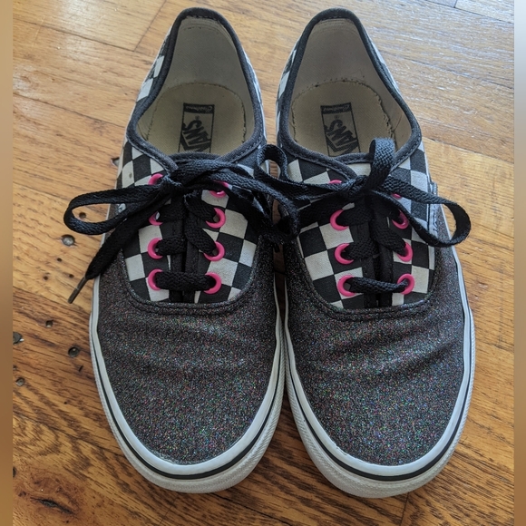 Vans Kids Glitter/Black & White Checkered Sneakers - Picture 1 of 9
